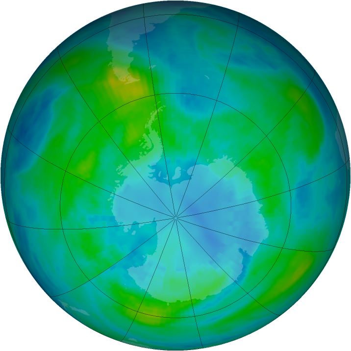 Antarctic ozone map for 09 April 1992